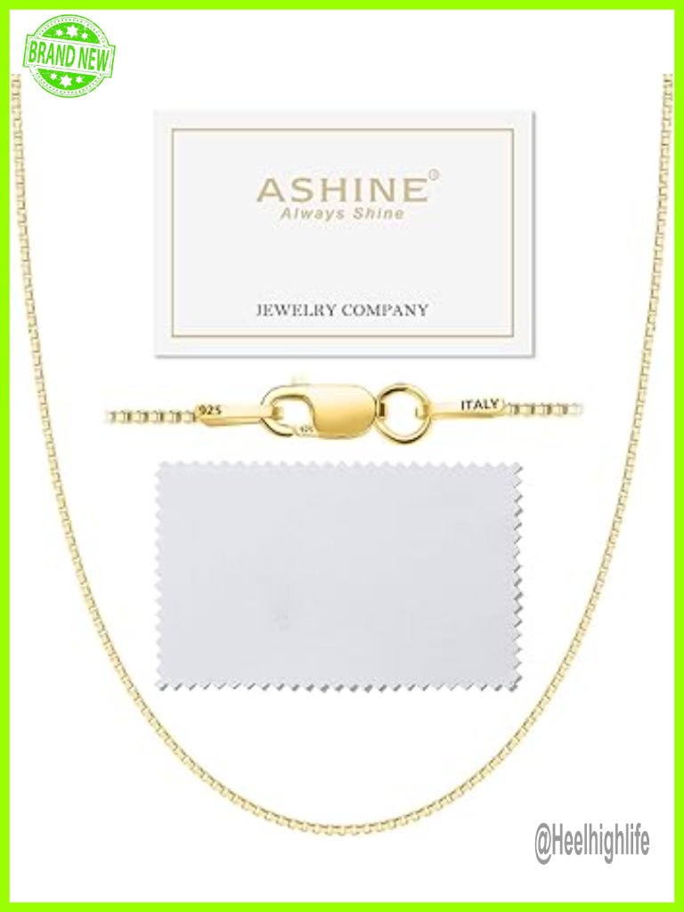 18k Gold Box Chain Necklace, 1mm Italian Lobster Clasp, Dainty Sturdy, 16-36